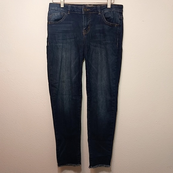Jolt Dark Wash Skinny Denim Jeans with Raw Hem 7 - Picture 1 of 4